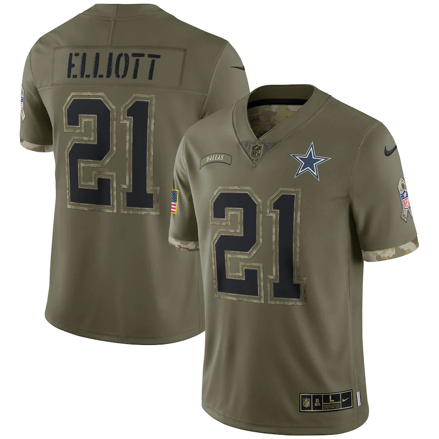 Dallas Cowboys #21 Ezekiel Elliott Men's 2022 Salute To Service Limited Jersey - Olive cheap jerseys for sale - CheapJerseys.Shop
