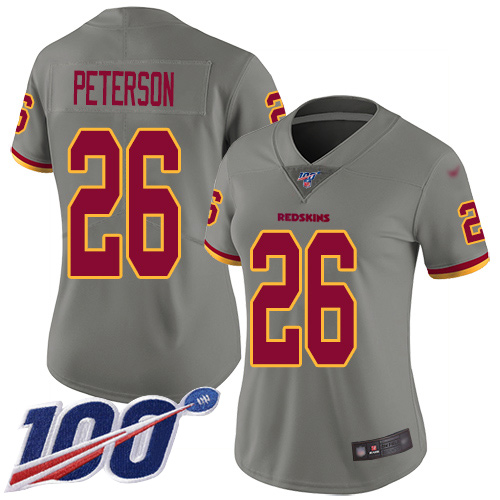 Washington Commanders #26 Adrian Peterson Gray Women's Stitched Limited Inverted Legend 100th Season Jersey Womens cheap jerseys for sale - CheapJerseys.Shop