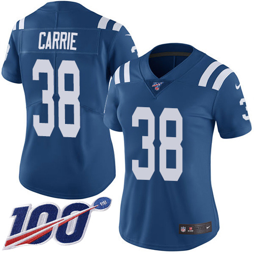 Indianapolis Colts #38 T.J. Carrie Royal Blue Team Color Women's Stitched 100th Season Vapor Untouchable Limited Jersey Womens cheap jerseys for sale - CheapJerseys.Shop