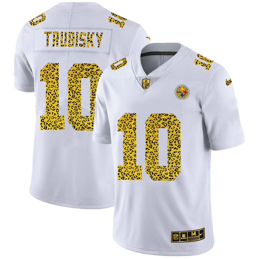 Steelers #10 Mitchell Trubisky Men's Flocked Leopard Print Vapor Limited Jersey White cheap jerseys for sale - CheapJerseys.Shop