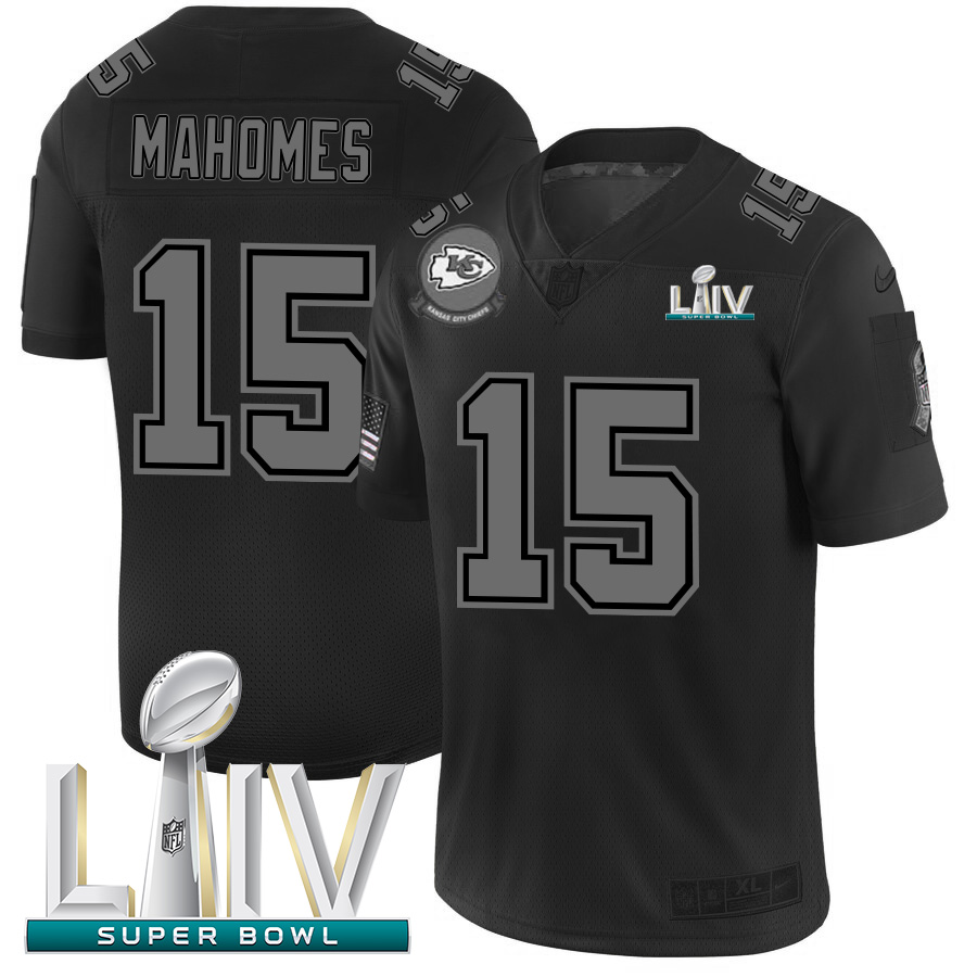 Kansas City Chiefs #15 Patrick Mahomes Men's Black Super Bowl LIV 2020 2019 Salute To Service Limited Stitched Jersey cheap jerseys for sale - CheapJerseys.Shop