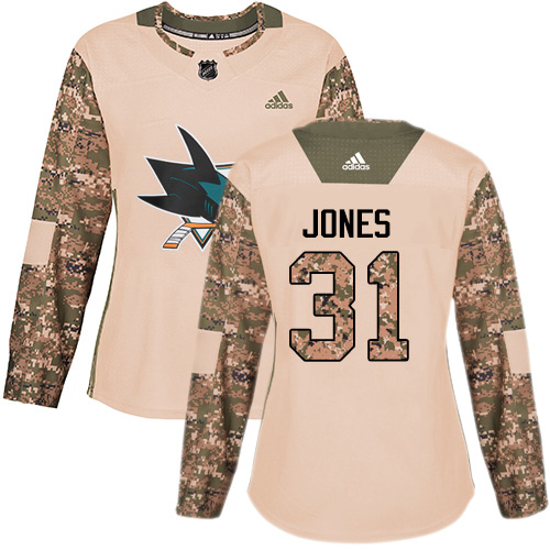 San Jose Sharks #31 Martin Jones Camo Authentic 2017 Veterans Day Women's Stitched Jersey Womens cheap jerseys for sale - CheapJerseys.Shop