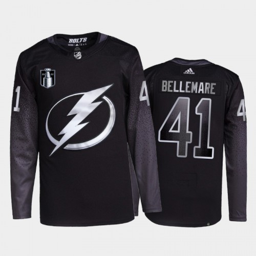 Tampa Bay Lightning #41 Pierre-Edouard Bellemare Men's 2022 Stanley Cup Final Patch Alternate Authentic Jersey - Black Men's cheap jerseys for sale - CheapJerseys.Shop