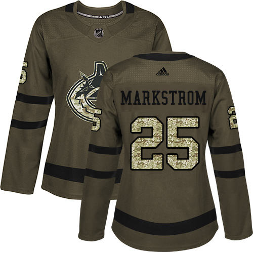 Vancouver Canucks #25 Jacob Markstrom Green Salute to Service Women's Stitched Jersey Womens cheap jerseys for sale - CheapJerseys.Shop