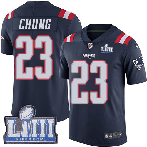 New England Patriots #23 Patrick Chung Navy Blue Super Bowl LIII Bound Men's Stitched Limited Rush Jersey Men's cheap jerseys for sale - CheapJerseys.Shop