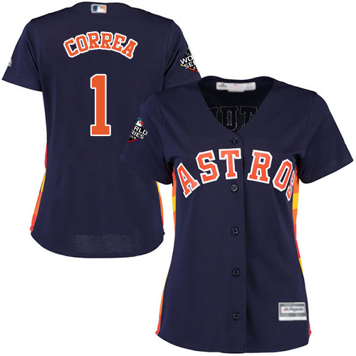 Houston Astros #1 Carlos Correa Navy Blue Alternate 2019 World Series Bound Women's Stitched Jersey Womens cheap jerseys for sale - CheapJerseys.Shop