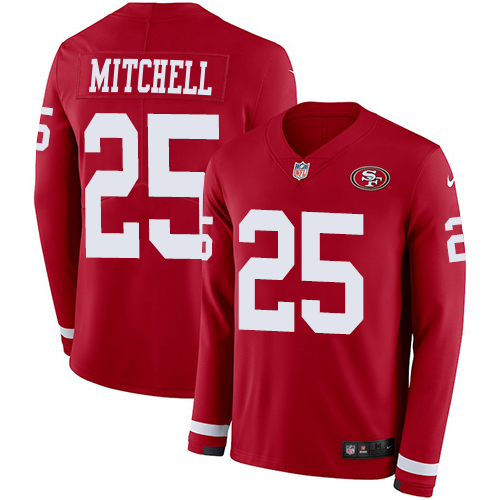 49ers #25 Elijah Mitchell Red Team Color Youth Stitched Limited Therma Long Sleeve Jersey cheap jerseys for sale - CheapJerseys.Shop