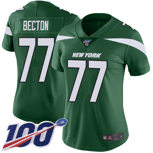 New York Jets #77 Mekhi Becton Green Team Color Women's Stitched 100th Season Vapor Untouchable Limited Jersey Womens cheap jerseys for sale - CheapJerseys.Shop