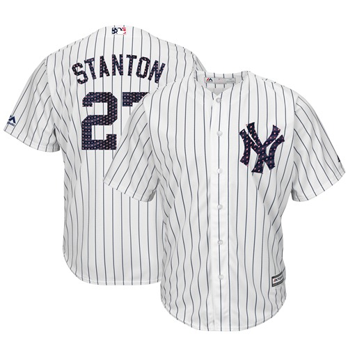 New York Yankees #27 Giancarlo Stanton White Strip New Cool Base 2018 Stars & Stripes Stitched Jersey Men's cheap jerseys for sale - CheapJerseys.Shop