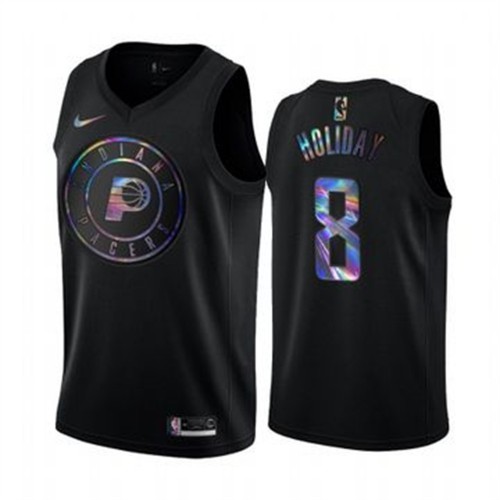Indiana Pacers #8 Justin Holiday Mens Iridescent Holographic Collection Jersey - Black Mens cheap jerseys for sale - CheapJerseys.Shop