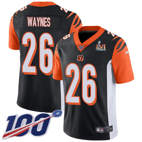 Cincinnati Bengals #26 Trae Waynes Black Team Color Super Bowl LVI Patch Men's Stitched 100th Season Vapor Limited Jersey Men's cheap jerseys for sale - CheapJerseys.Shop