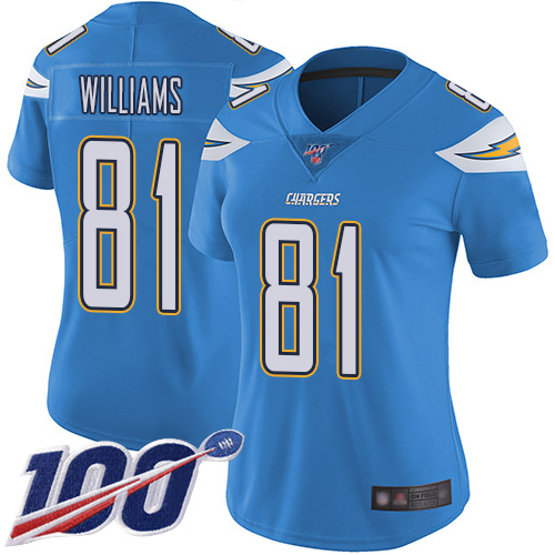 Los Angeles Chargers #81 Mike Williams Electric Blue Alternate Women's Stitched 100th Season Vapor Limited Jersey Womens cheap jerseys for sale - CheapJerseys.Shop