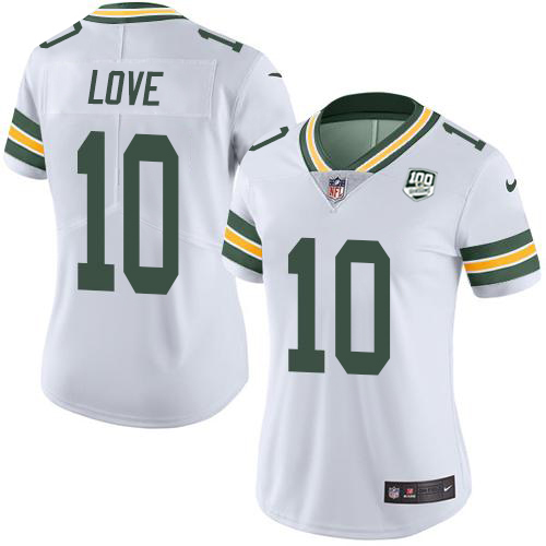 Packers #10 Jordan Love White Women's 100th Season Stitched Vapor Untouchable Limited Jersey cheap jerseys for sale - CheapJerseys.Shop