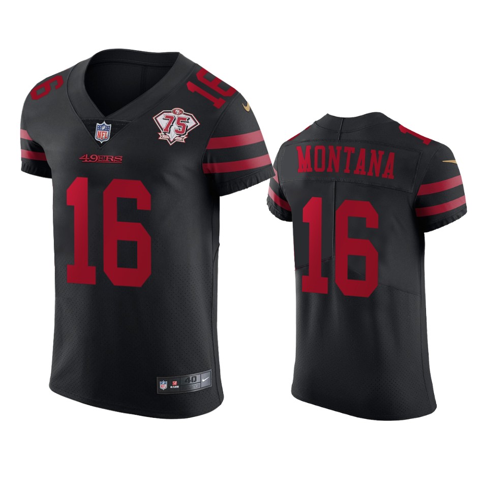 49ers #16 Joe Montana Black Alternate Men's 75th Anniversary Stitched Vapor Untouchable Elite Jersey cheap jerseys for sale - CheapJerseys.Shop