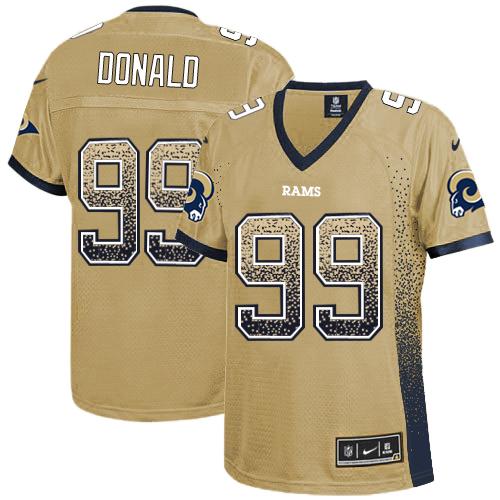 Rams #99 Aaron Donald Gold Women's Stitched Elite Drift Fashion Jersey cheap jerseys for sale - CheapJerseys.Shop