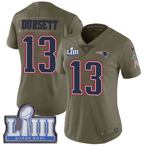 New England Patriots #13 Phillip Dorsett Olive Super Bowl LIII Bound Women's Stitched Limited 2017 Salute to Service Jersey Womens cheap jerseys for sale - CheapJerseys.Shop