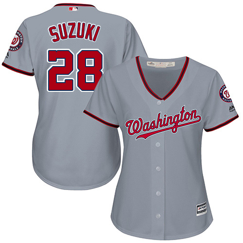 Washington Nationals #28 Kurt Suzuki Grey Road Women's Stitched Jersey Womens cheap jerseys for sale - CheapJerseys.Shop