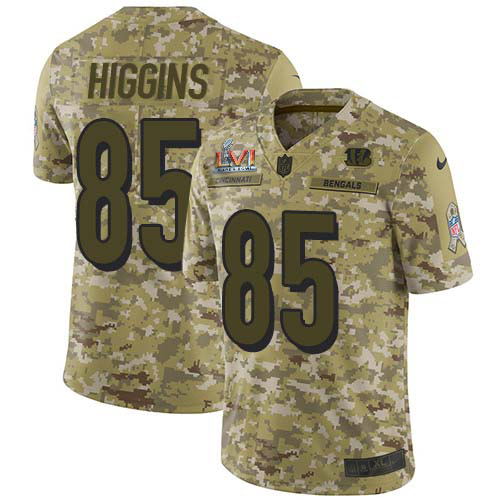 Bengals #85 Tee Higgins Camo Super Bowl LVI Patch Men's Stitched Limited 2018 Salute To Service Jersey cheap jerseys for sale - CheapJerseys.Shop