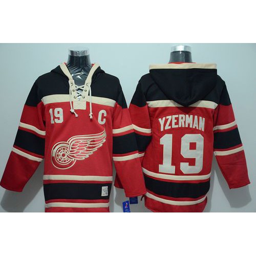 Detroit Red Wings #19 Steve Yzerman Red Sawyer Hooded Sweatshirt Stitched Jersey Men's cheap jerseys for sale - CheapJerseys.Shop