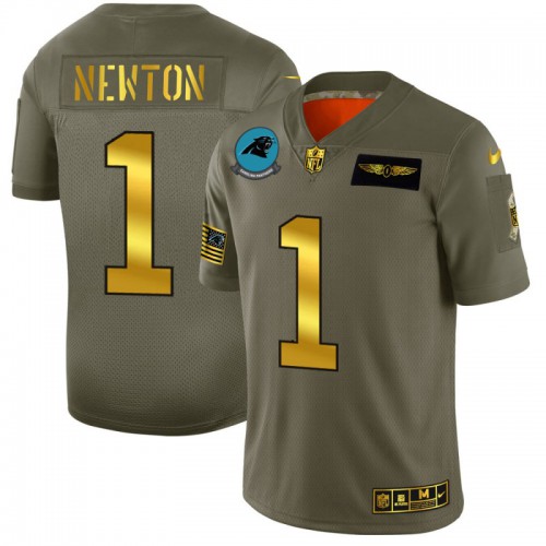 Carolina Carolina Panthers #1 Cam Newton Men's Olive Gold 2019 Salute to Service Limited Jersey Men's cheap jerseys for sale - CheapJerseys.Shop