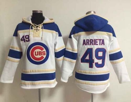 Cubs #49 Jake Arrieta White Sawyer Hooded Sweatshirt Hoodie cheap jerseys for sale - CheapJerseys.Shop