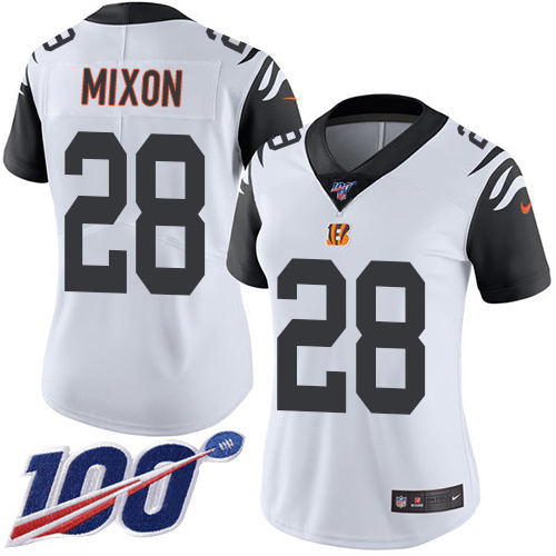 Bengals #28 Joe Mixon White White Women's Stitched Limited Rush 100th Season Jersey cheap jerseys for sale - CheapJerseys.Shop