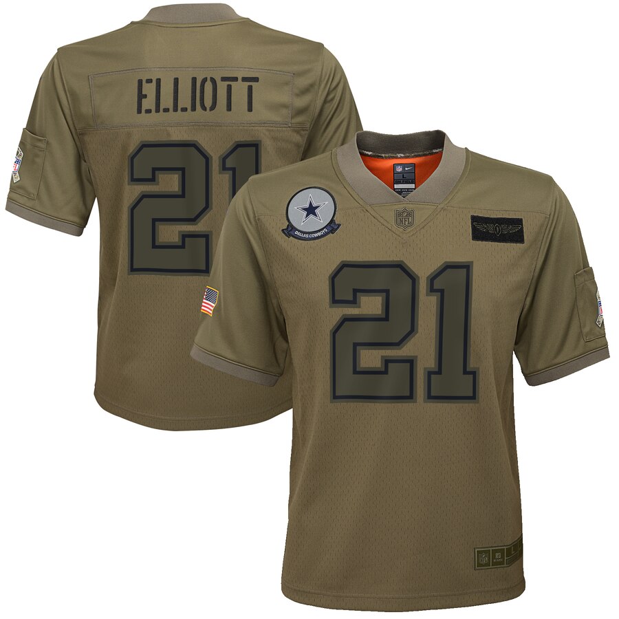 Youth Dallas Cowboys #21 Ezekiel Elliott Camo 2019 Salute To Service Game Jersey cheap jerseys for sale - CheapJerseys.Shop