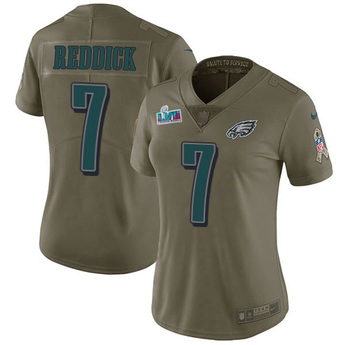 Eagles #7 Haason Reddick Olive Super Bowl LVII Patch Women's Stitched Limited 2017 Salute To Service Jersey cheap jerseys for sale - CheapJerseys.Shop