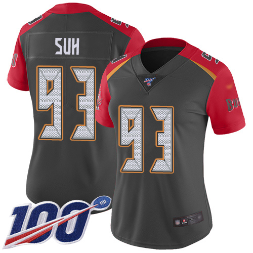 Tampa Bay Buccaneers #93 Ndamukong Suh Gray Women's Stitched Limited Inverted Legend 100th Season Jersey Womens cheap jerseys for sale - CheapJerseys.Shop