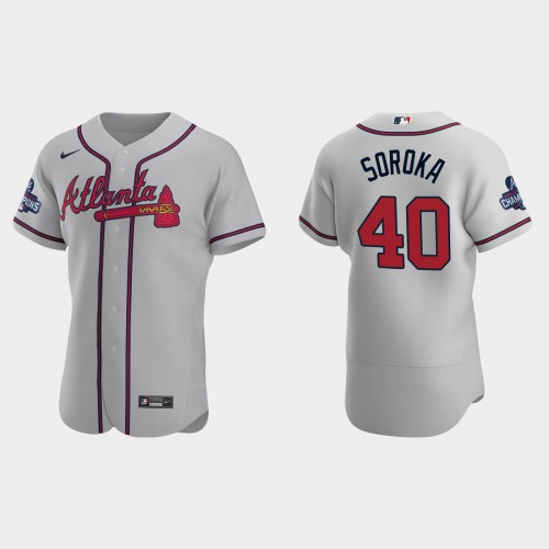 Atlanta Atlanta Braves #40 Mike Soroka Men's 2021 World Series Champions Patch Authentic Player Jersey - Gray Men's cheap jerseys for sale - CheapJerseys.Shop