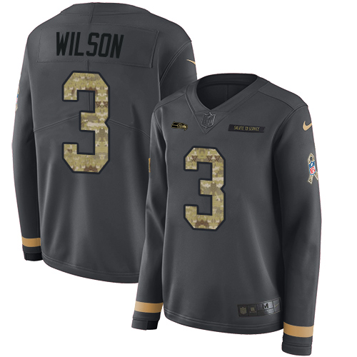 Seattle Seahawks #3 Russell Wilson Anthracite Salute to Service Women's Stitched Limited Therma Long Sleeve Jersey Womens cheap jerseys for sale - CheapJerseys.Shop