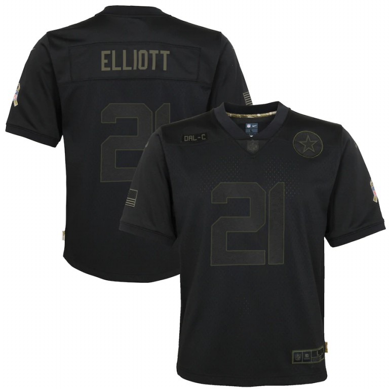 Dallas Cowboys #21 Ezekiel Elliott Youth 2020 Salute To Service Game Jersey Black cheap jerseys for sale - CheapJerseys.Shop