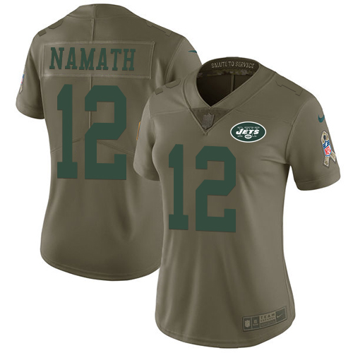 Jets #12 Joe Namath Olive Women's Stitched Limited 2017 Salute To Service Jersey cheap jerseys for sale - CheapJerseys.Shop