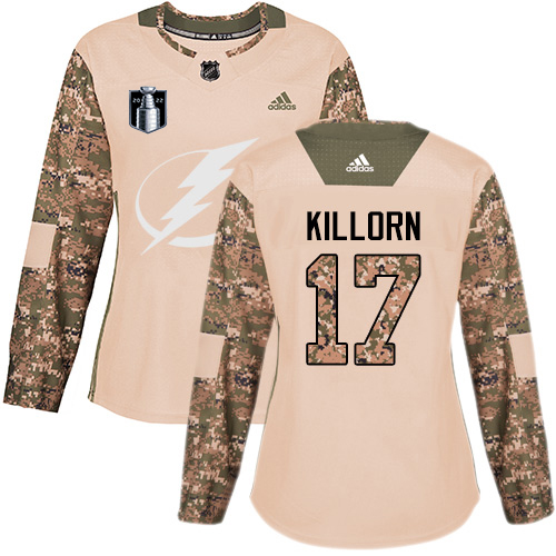 Tampa Bay Lightning #17 Alex Killorn Camo Authentic 2022 Stanley Cup Final Patch Women's Veterans Day Stitched Jersey Womens cheap jerseys for sale - CheapJerseys.Shop