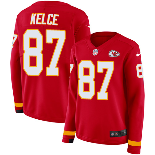 Chiefs #87 Travis Kelce Red Team Color Women's Stitched Limited Therma Long Sleeve Jersey cheap jerseys for sale - CheapJerseys.Shop