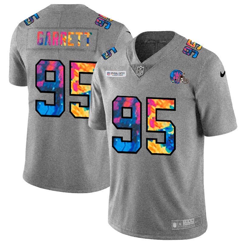 Cleveland Browns #95 Myles Garrett Men's Multi-Color 2020 Crucial Catch Jersey Greyheather cheap jerseys for sale - CheapJerseys.Shop