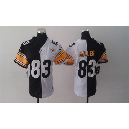 Pittsburgh Steelers #83 Heath Miller Black/White Women's Stitched Elite Split Jersey Womens cheap jerseys for sale - CheapJerseys.Shop