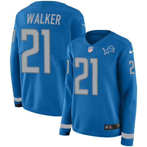 Detroit Lions #21 Tracy Walker Blue Team Color Women's Stitched Limited Therma Long Sleeve Jersey Womens cheap jerseys for sale - CheapJerseys.Shop