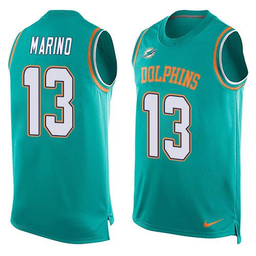 Dolphins #13 Dan Marino Aqua Green Team Color Men's Stitched Limited Tank Top Jersey cheap jerseys for sale - CheapJerseys.Shop