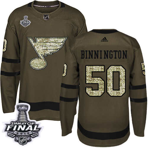 St. Louis Blues #50 Jordan Binnington Green Salute to Service 2019 Stanley Cup Final Stitched Jersey Men's cheap jerseys for sale - CheapJerseys.Shop