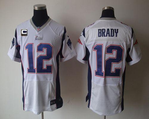 Patriots #12 Tom Brady White With C Patch Men's Stitched Elite Jersey cheap jerseys for sale - CheapJerseys.Shop