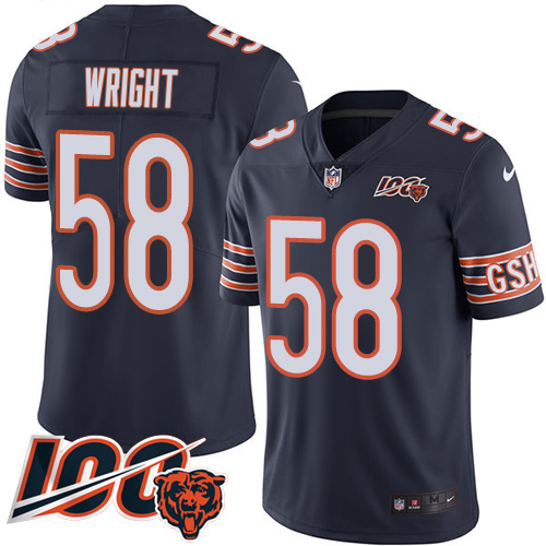 Bears #58 Darnell Wright Navy Blue Team Color Men's Stitched 100th Season Vapor Limited Jersey cheap jerseys for sale - CheapJerseys.Shop