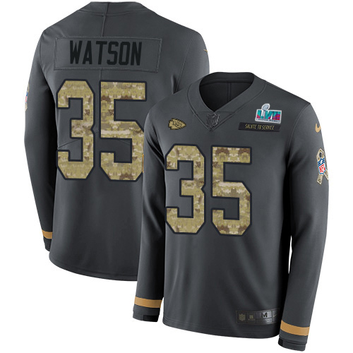 Chiefs #35 Jaylen Watson Anthracite Salute To Service Super Bowl LVII Patch Youth Stitched Limited Therma Long Sleeve Jersey cheap jerseys for sale - CheapJerseys.Shop