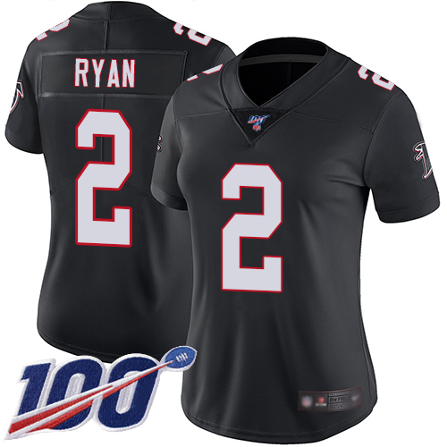 Atlanta Falcons #2 Matt Ryan Black Alternate Women's Stitched 100th Season Vapor Limited Jersey Womens cheap jerseys for sale - CheapJerseys.Shop