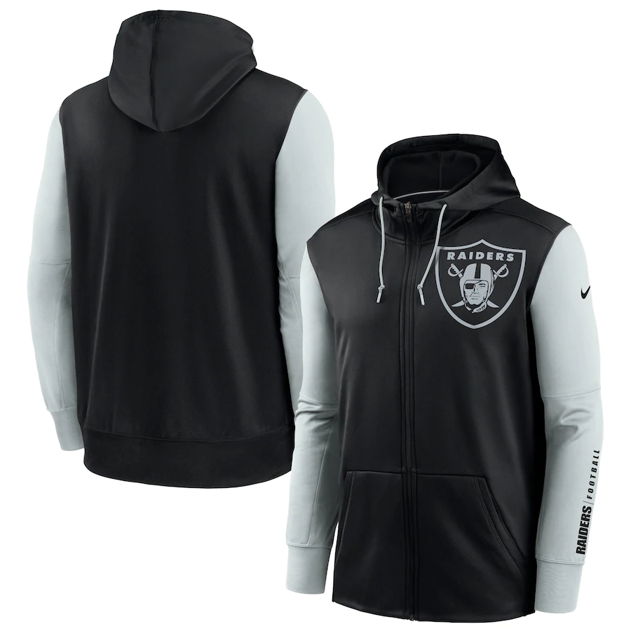 Las Vegas Raiders Black Silver Fan Gear Mascot Performance Full-Zip Hoodie cheap jerseys for sale - CheapJerseys.Shop