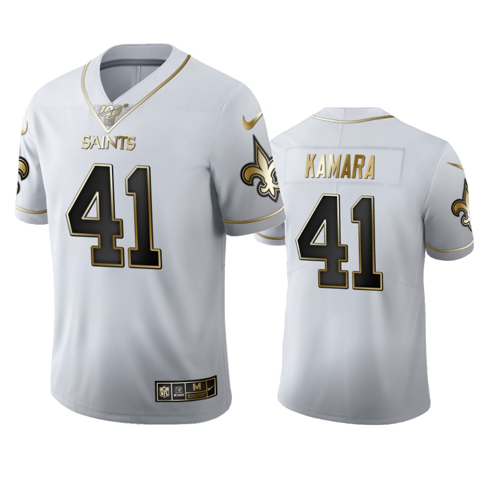 New Orleans Saints #41 Alvin Kamara Men's White Golden Edition Vapor Limited 100 Jersey cheap jerseys for sale - CheapJerseys.Shop