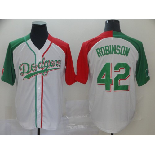 Los Angeles Dodgers #42 Jackie Robinson White Red/Green Split Cool Base Stitched Jersey Men's cheap jerseys for sale - CheapJerseys.Shop