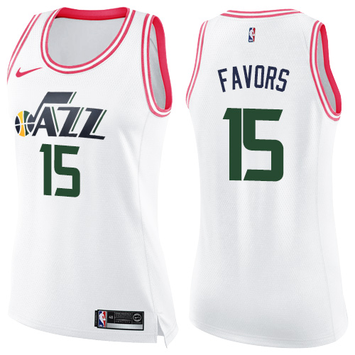 Utah Jazz #15 Derrick Favors White/Pink Womens Swingman Fashion Jersey Womens cheap jerseys for sale - CheapJerseys.Shop