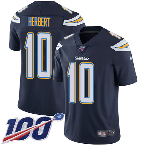 Chargers #10 Justin Herbert Navy Blue Team Color Men's Stitched 100th Season Vapor Untouchable Limited Jersey cheap jerseys for sale - CheapJerseys.Shop