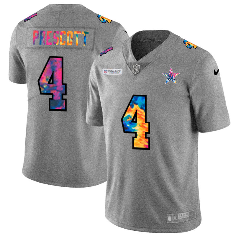 Dallas Cowboys #4 Dak Prescott Men's Multi-Color 2020 Crucial Catch Jersey Greyheather cheap jerseys for sale - CheapJerseys.Shop
